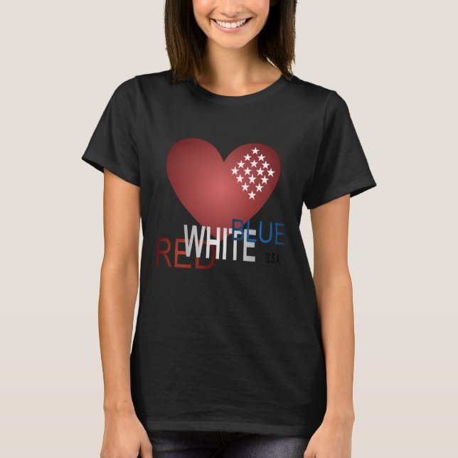 T-shirt Coeur rouge blanc et bleu diamant (Devant)