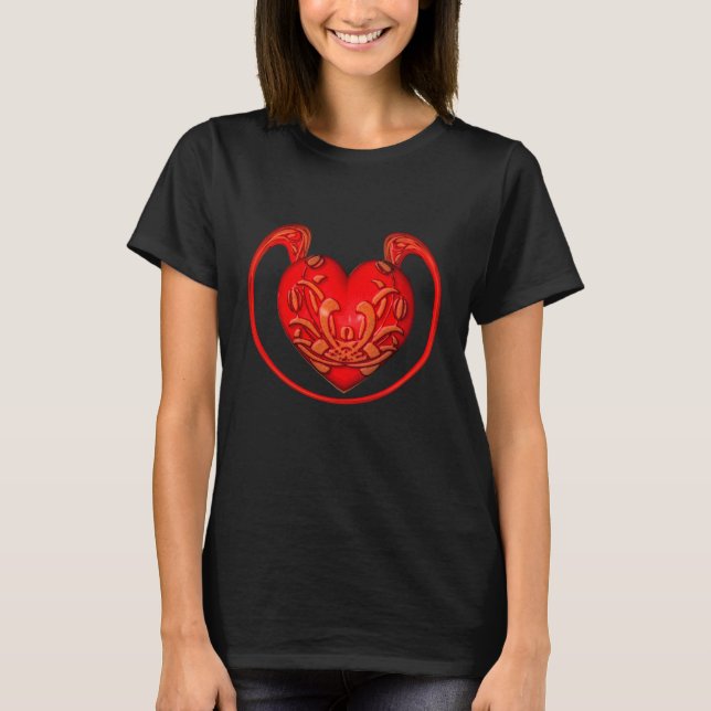 T-shirt Coeur rouge orné Abstrait (Devant)