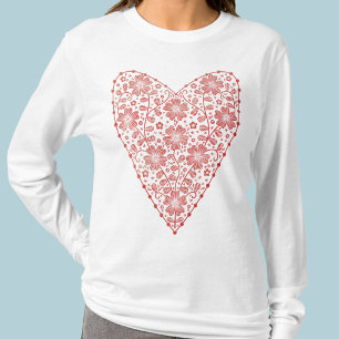 T-shirt Coeur rouge scandinave blanc