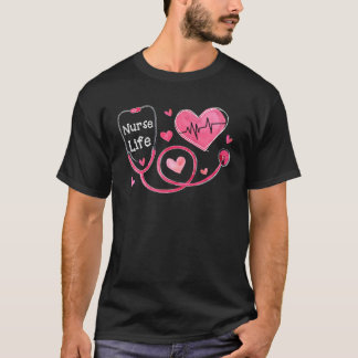 T-shirt Coeur Stethoscope battement de coeur Infirmière Vi