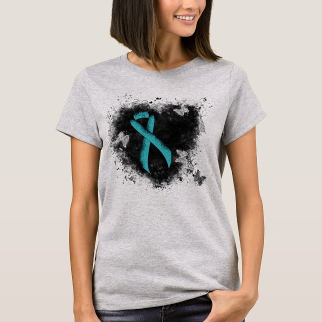 T-shirt Coeur turquoise de pontage du ruban (Devant)