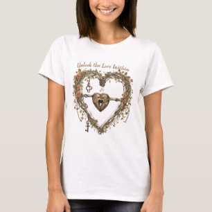 T-shirt Coeur vintage Rustique Boho avec serrures et clés