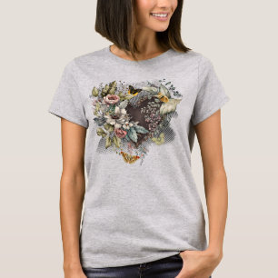 T-shirt Coeur vintage Valentin, Fleurs, Papillons