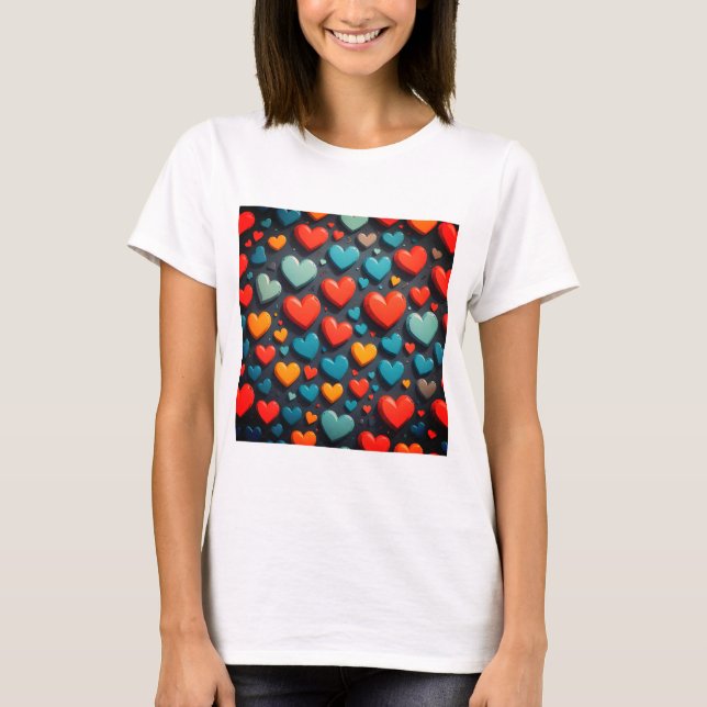 T-shirt Coeurs colorés, art Valentin (Devant)