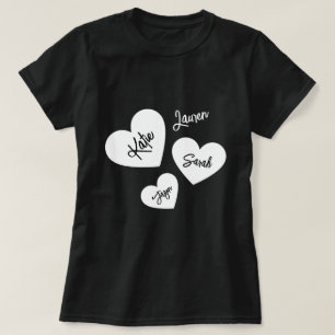 T-shirt Coeurs de la mère noire et blanche personnalisée
