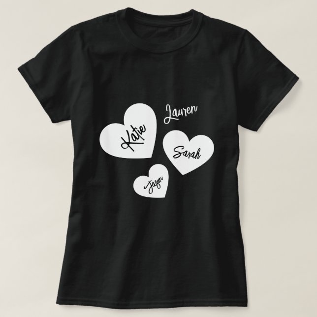 T-shirt Coeurs de la mère noire et blanche personnalisée (Design devant)