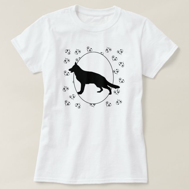 T-shirt Coeurs et empreintes de chiens bergers allemands (Design devant)