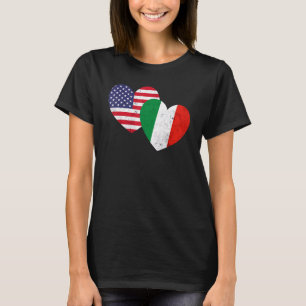 T-shirt Cœurs jumeaux drapeaux Italie États-Unis en détres