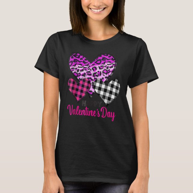 T-shirt Coeurs Leopard Plaid Love Joyeux Valentines Jour P (Devant)