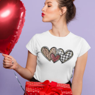 T-shirt Coeurs Leopard Plaid Valentine's day love