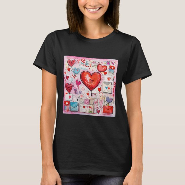 T-shirt Coeurs lunaires et lettres d'amour Motif (Devant)