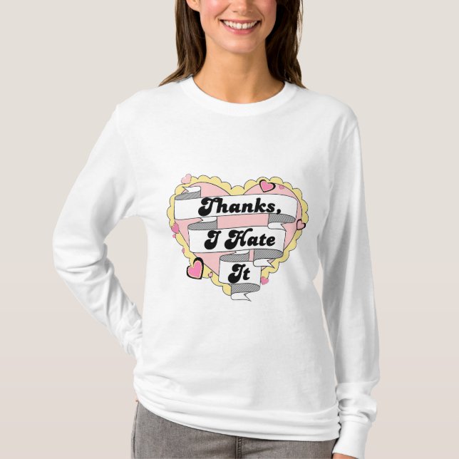 T-shirt Coeurs mignons dentelle jaune et rose Merci, Je le (Devant)