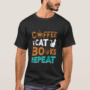 T-shirt Coffee Cat Books Répéter, lire et café amoureux