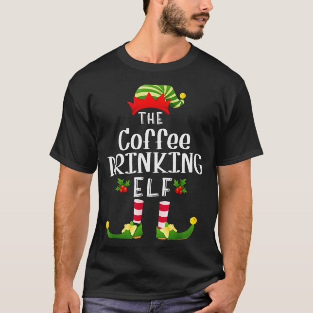 T-shirt Coffee Drinking Christmas Elf Matching Pajama X-ma (Devant)