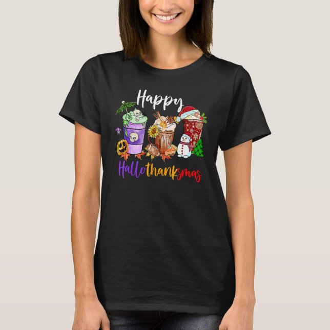 T-shirt Coffee Halloween Thanksgiving Christmas Happy Hall (Devant)