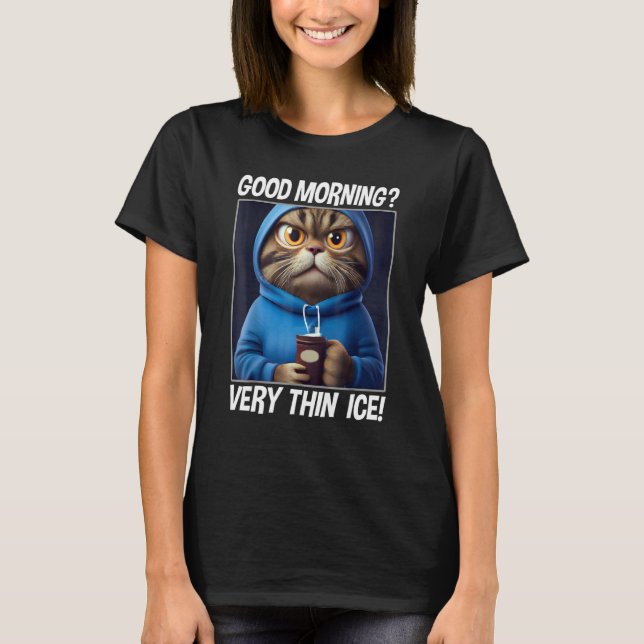 T-shirt Coffee Morning Grumpy Employee Saying  Cat (Devant)