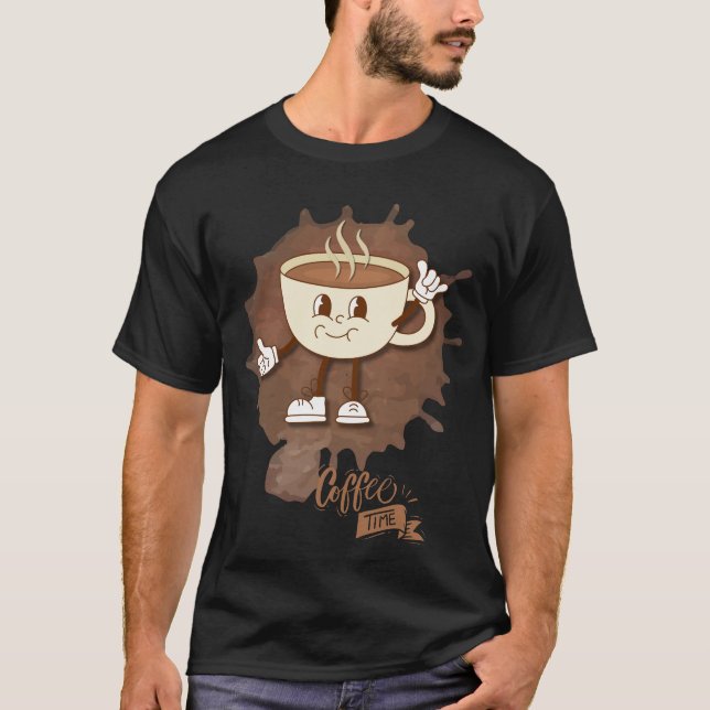 T-shirt Coffee Time – Cute Smiling Cup with  Steam (Devant)