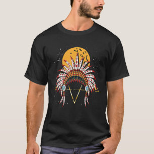 T-shirt Coiffe à plumes indiennes Coucher de soleil Amérin