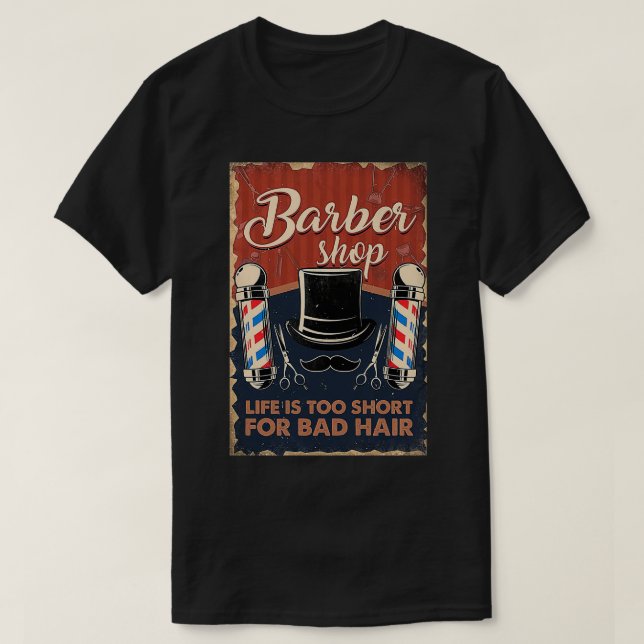 T-shirt Coiffeur Barber la vie de magasin est trop courte  (Design devant)