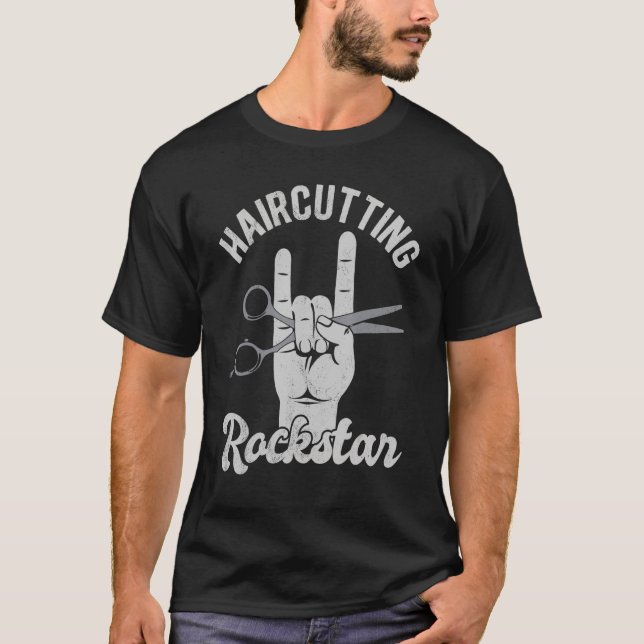 T-shirt Coiffeuse rockstar, ciseaux de coiffeur amusants, (Devant)