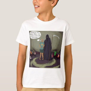 T-shirt Coincé au milieu avec Grim Reaper drôle