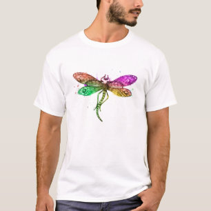 T-shirt Col Crew Neck Graphique Art Dragonfly Coloré