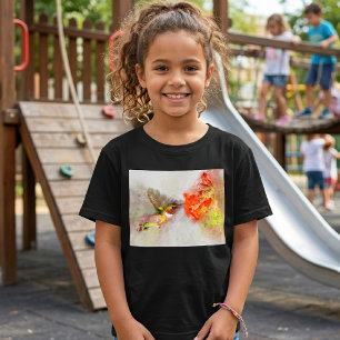 T-shirt Colibri à l'aquarelle se nourrissant d'une fleur v