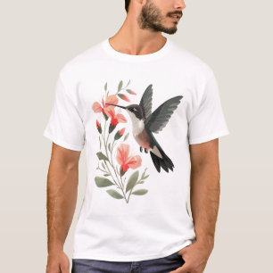 T-shirt Colibri et fleurs - Art minimaliste