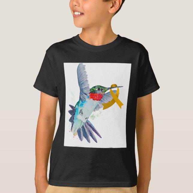 T-shirt Colibri et Ruban d'or pour enfants Cancer Aware (Devant)