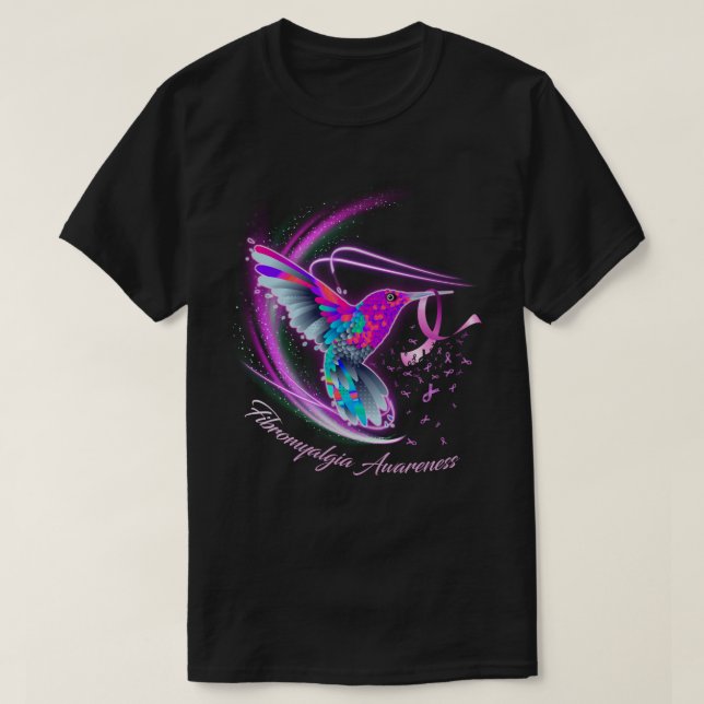 T-shirt Colibri tenant un ruban violet Fibromyalgie Awa (Design devant)