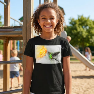 T-shirt Colibri vibrant et aquarelle florale jaune