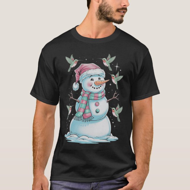 T-shirt Colibris Et Snowman Pour Amoureux des animaux (Devant)