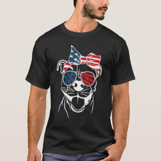 T-shirt Coll Patriot Pitbull dog With Glasses 4TH OF JULY