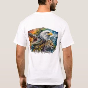 T-shirt Collage Artistique de Prédateurs Sauvages - Aigle,