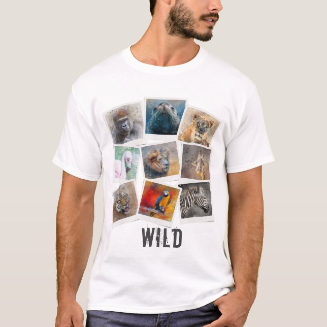 T-shirt Collage de cadres photo d'animaux sauvages d'aquar (Devant)