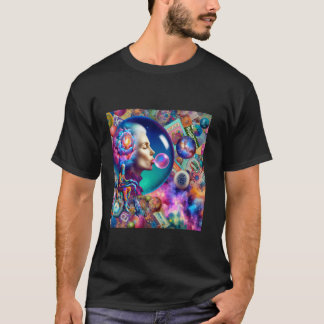 T-shirt Collage de dame abstraite fantastique