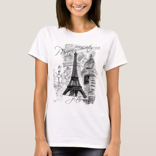 T-shirt Collage de la Tour Eiffel à Paris (Devant)