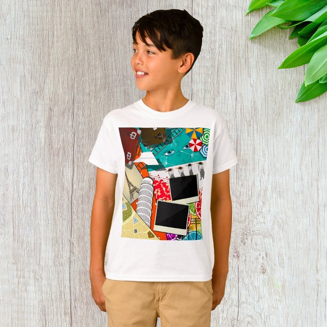 T-shirt Collage de voyage avec des sites touristiques embl (Créateur téléchargé)