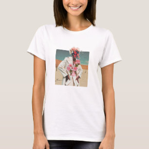 T-shirt Collage médiatique mixte de femmes de fleurs