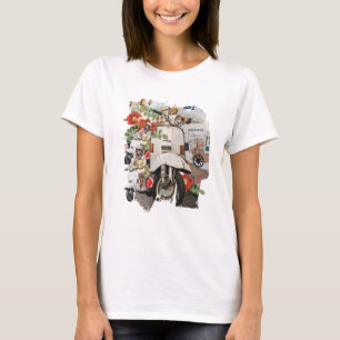 T-shirt Collage multimédia mixte Femme voyageuse Vintage