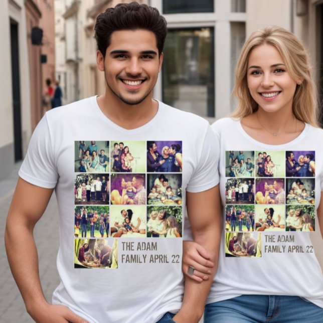 T-shirt Collage photo de famille personnalisé et texte (Photo collage tee with custom text. Family memories alive)