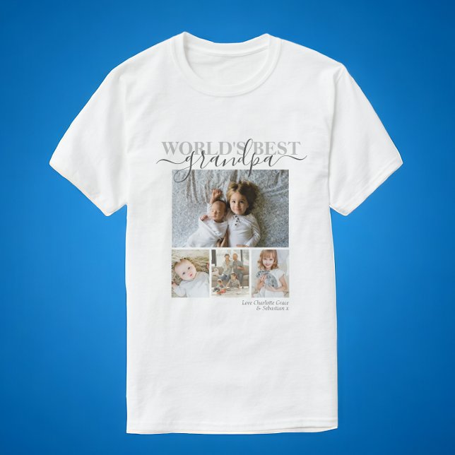 T-shirt Collage photo et texte personnalisé (Personalized Photo and Text Photo Collage T-Shirt from Ricaso. World's best Grandpa or change text)