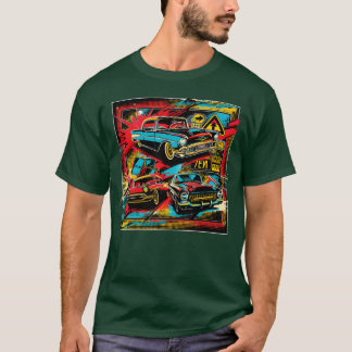 T-shirt Collage pop art de voitures anciennes cadeau ami