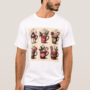T-shirt Collection de tasses à café festives, décorations