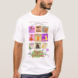 T-shirt Collections de timbres d'Halloween avec du texte s