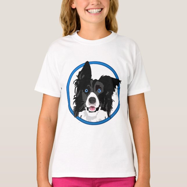 T-shirt Collie de bordure noire et blanche avec yeux bleus (Devant)
