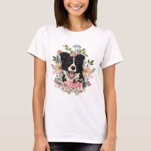 T-shirt Collie frontière florale