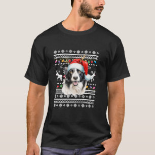 T-shirt Collie frontière moche Père Noël Christmas Lights 