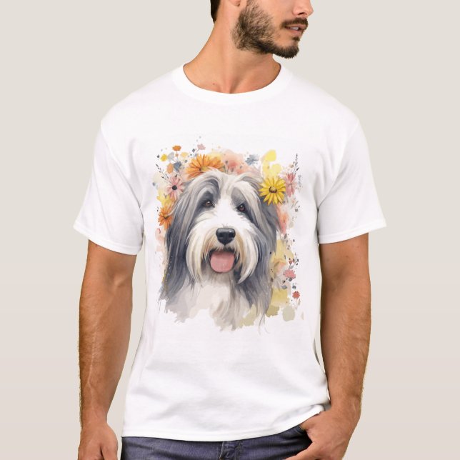 T-shirt Collie hérissée entre Fleurs sauvages 1 (Devant)