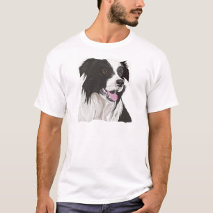 T-shirt Collie noire et blanche aux yeux Brown